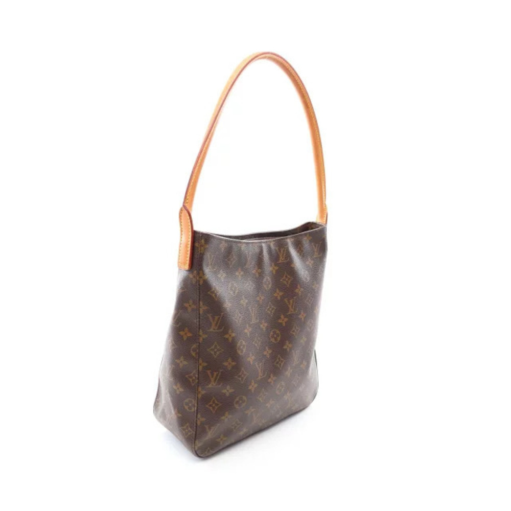 Louis Vuitton Brown Leather Canvas Monogram Shoulder Looping Bag Brown